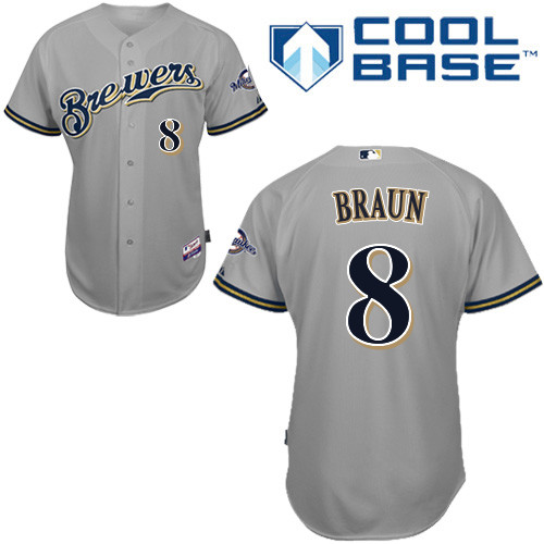 Ryan Braun #8 Youth Baseball Jersey-Milwaukee Brewers Authentic Road Gray Cool Base MLB Jersey